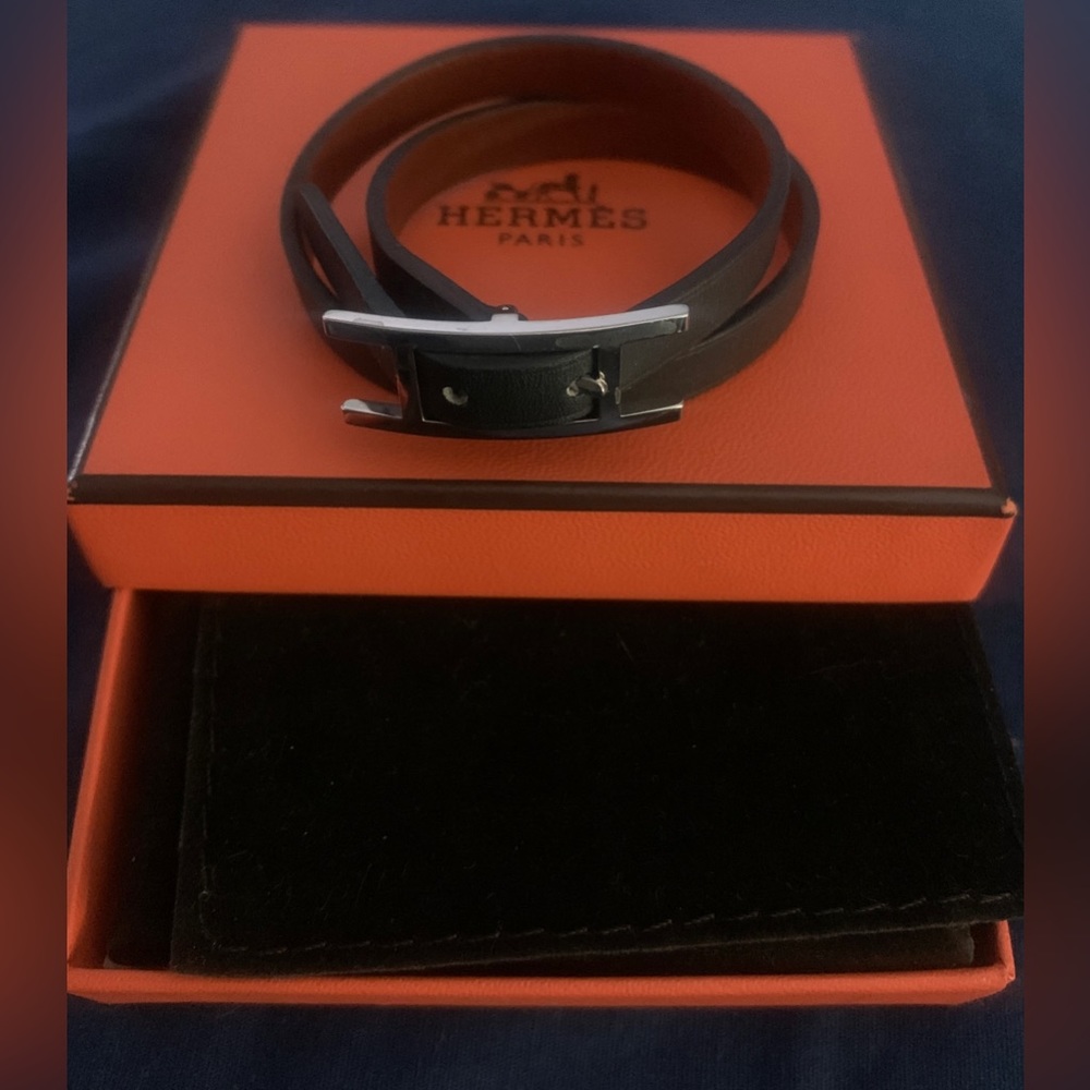 Authentic Hermes behapi black and brown reversible bracelet